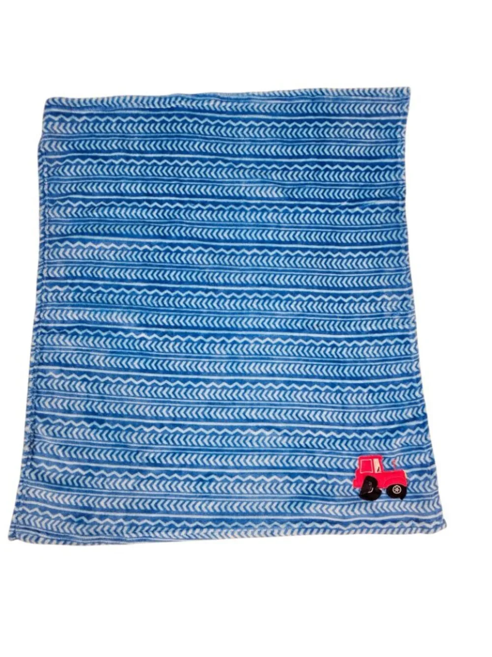 Le Bebe Favorite Red Tractor‎ Truck Blue Zigzag Stripe Baby Blanket Fleece